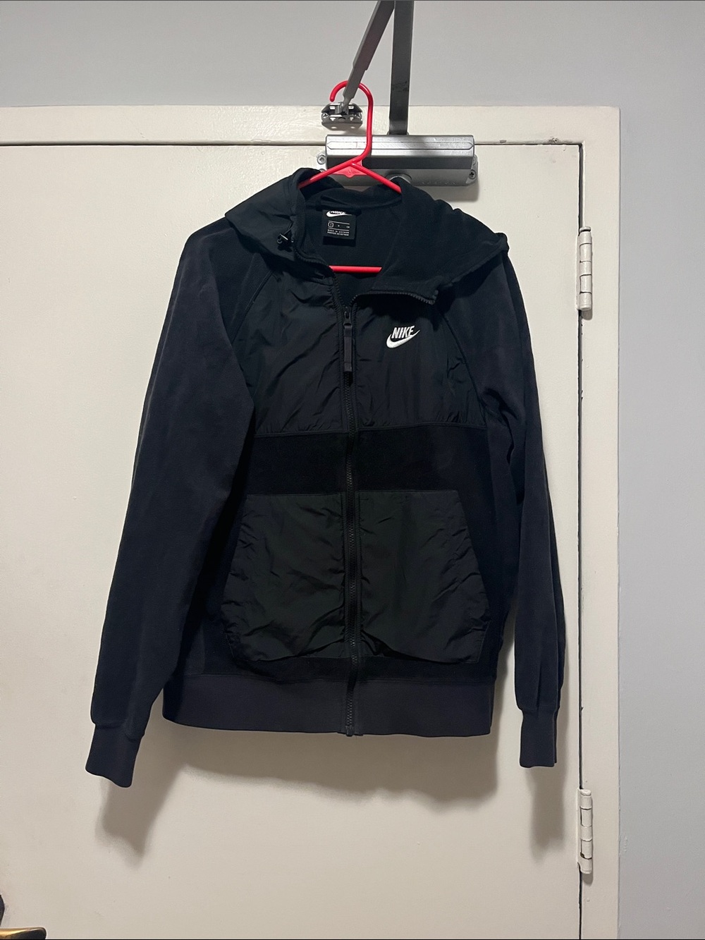 Nike Black Hooded Zip Jacket with White Swoosh